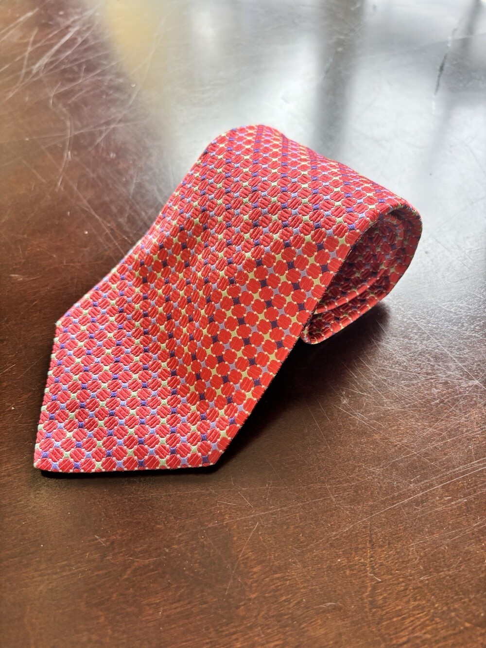 Talbots Mens Red/Pink Blue & Green Geometric Classic Tie